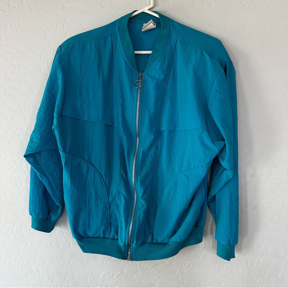 Vintage GW Division of‎ Graff Teal Zip Bomber Jacket Size M Made in USA 80s 90s